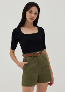 High-waisted Tailored Army Green Trousers