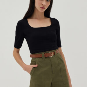 High-waisted Tailored Army Green Trousers