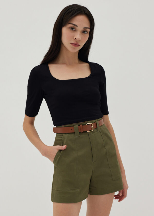 High-waisted Tailored Army Green Trousers